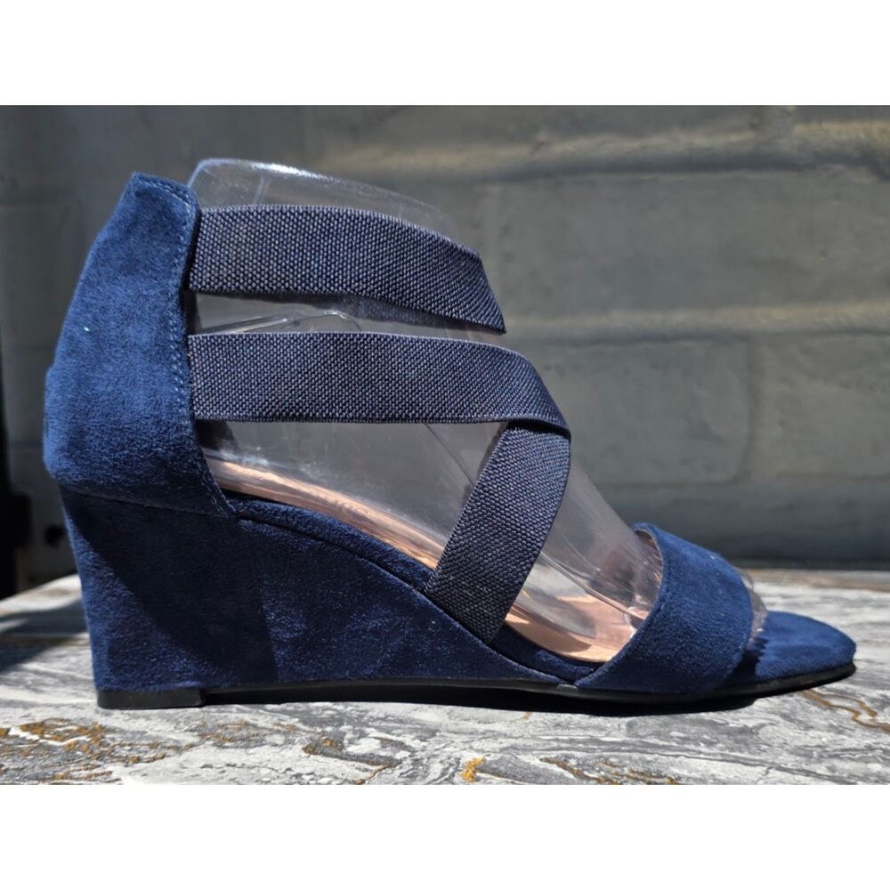 DreamPairs Transit Natural Wedge Sandals Navy Blue Elastic Straps Women's 7.5